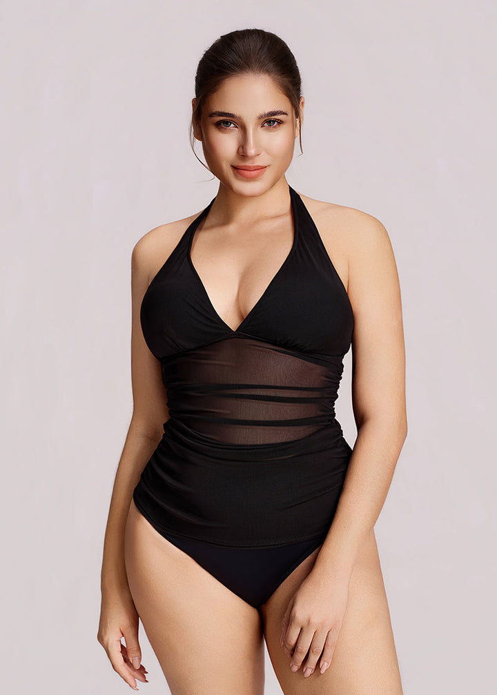 Ruched Halter Tankini Swimsuit