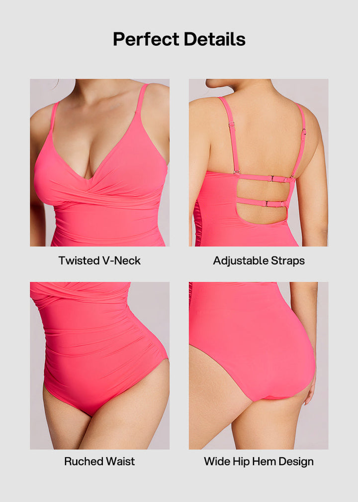 Sculpting Ruched Cross-Front One-Piece Swimsuit