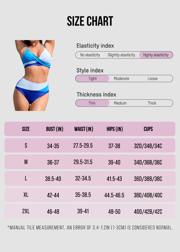 Twisted Front Color-Block High Waist Bikini Set