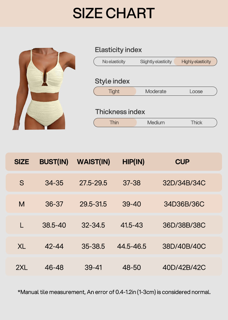 Textured U-Wire Cutout High Waisted Bikini Set