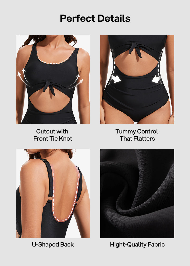 Ruched Tie-Knot Tummy Control One-Piece Swimsuit