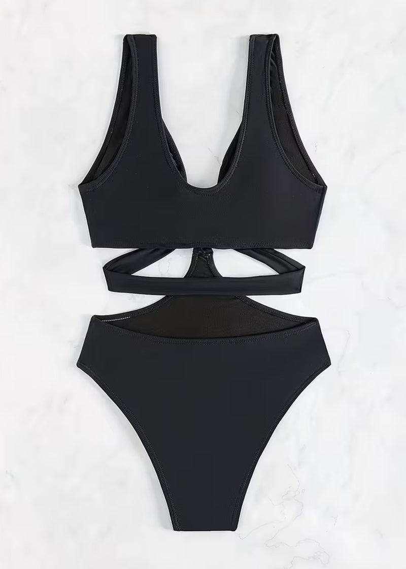 BIKINI BRIGADE Sexy Metal O Ring Linked Cutout Low Cut One Piece Swimsuit