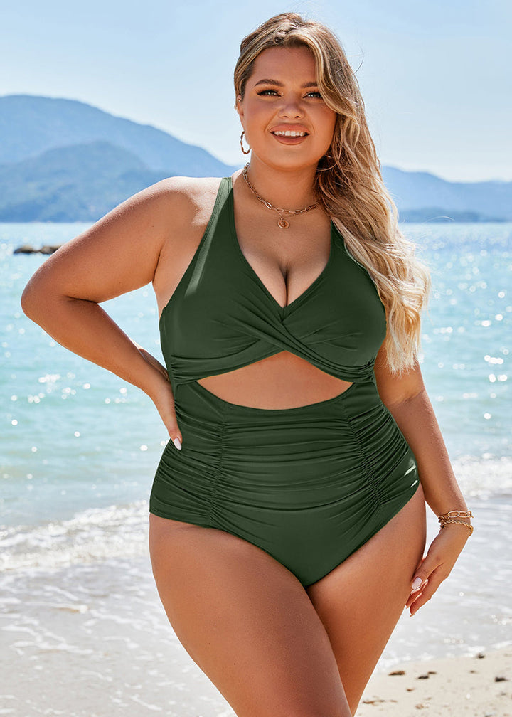 Ruched Cut Out Tummy Control One-Piece Swimsuit