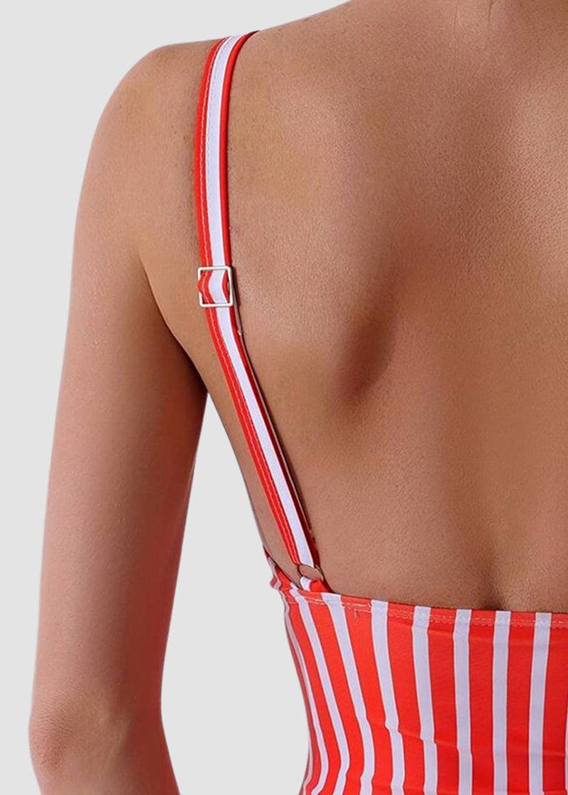 BIKINI BRIGADE Striped Plunging Neck Bust Shaper One Piece Swimsuit