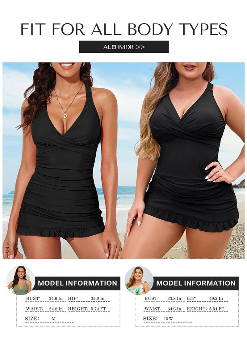 Deep V Cross-Back Ruched One-Piece Swimsuit