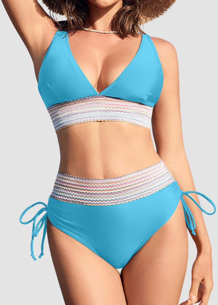 High Waisted Tummy Control Color Block Bikini Sets