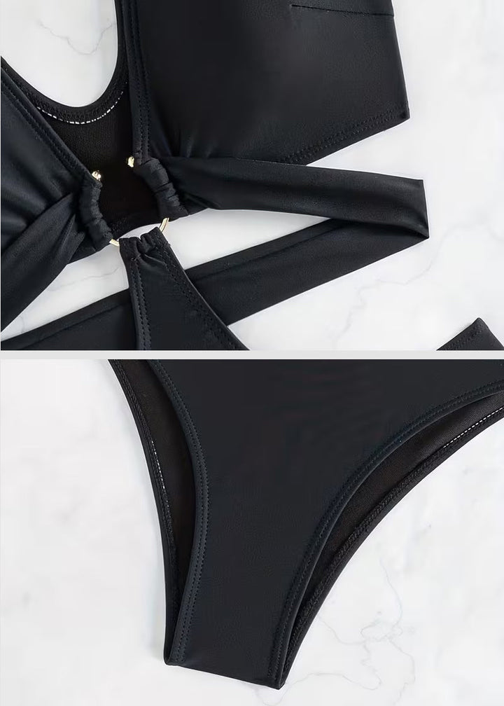 BIKINI BRIGADE Sexy Metal O Ring Linked Cutout Low Cut One Piece Swimsuit