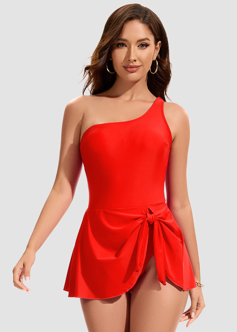 One Shoulder Skirted One Piece Swimsuit