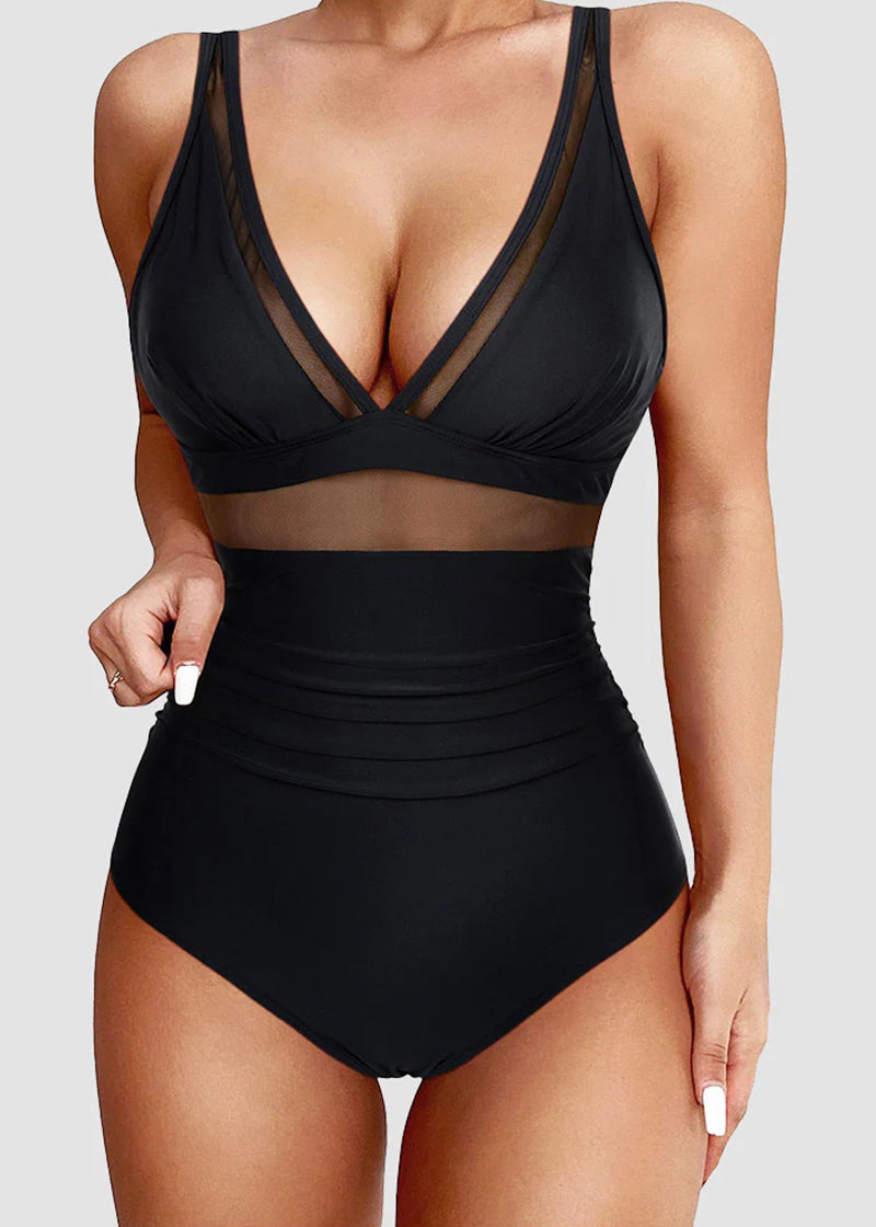 BIKINI BRIGADE Sexy Mesh Tummy Control One Piece Swimsuit