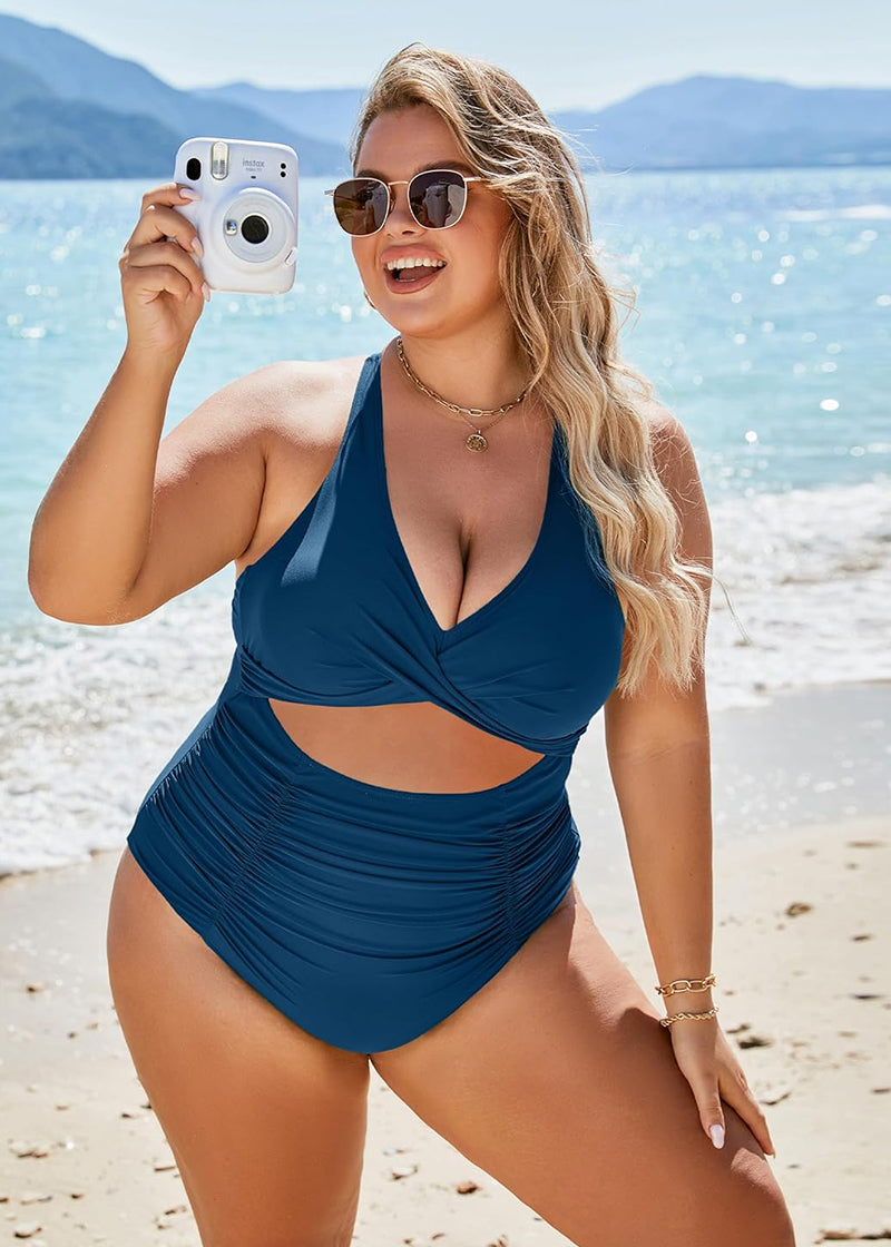 Ruched Cut Out Tummy Control One-Piece Swimsuit