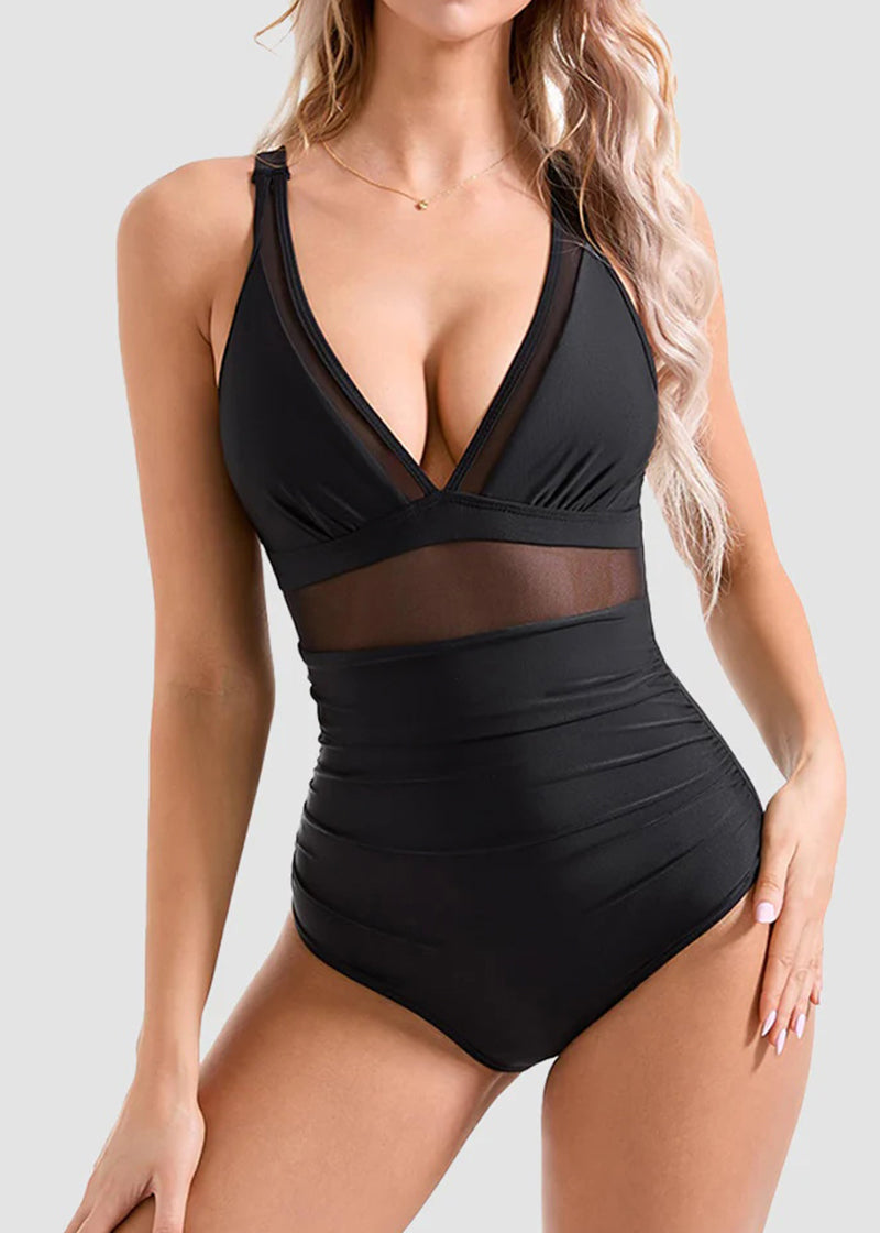 BIKINI BRIGADE Sexy Mesh Tummy Control One Piece Swimsuit