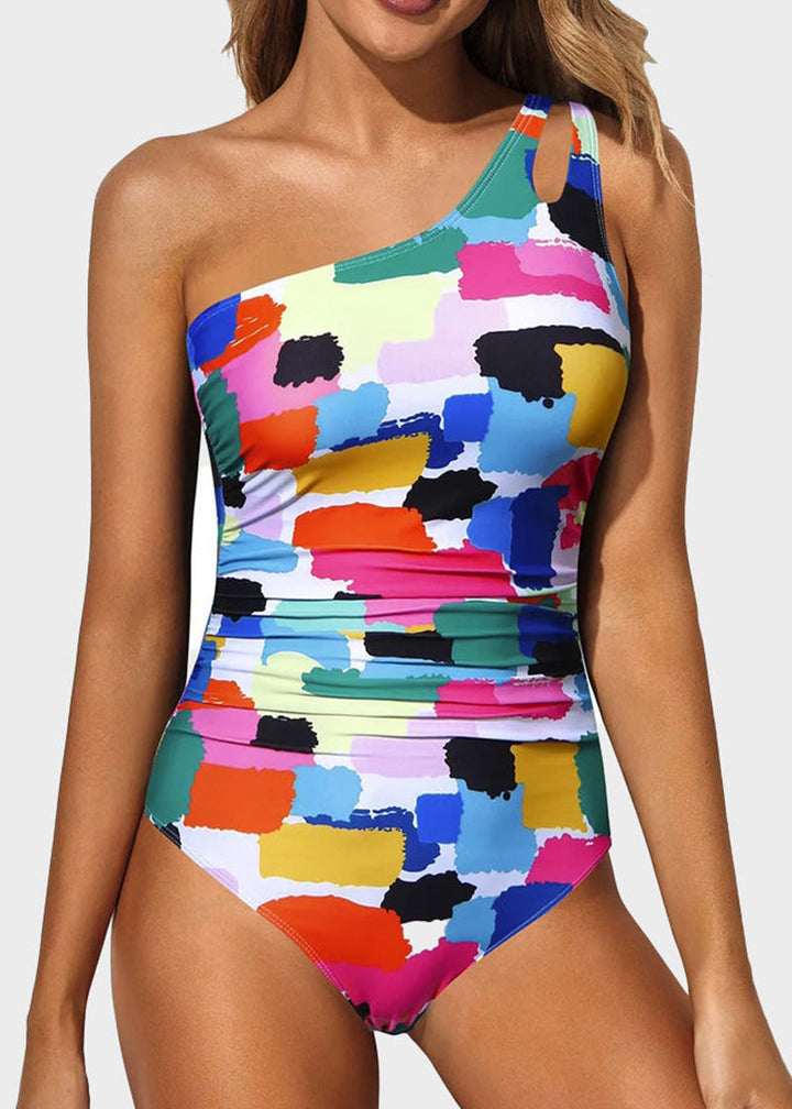 BIKINI BRIGADE One Shoulder Tummy Control Patterned Back One Piece Swimsuit