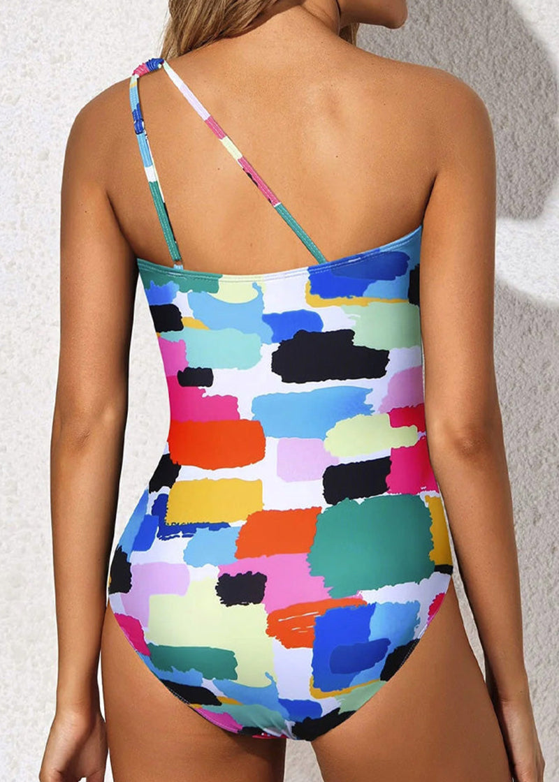 BIKINI BRIGADE One Shoulder Tummy Control Patterned Back One Piece Swimsuit