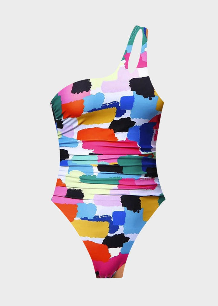 BIKINI BRIGADE One Shoulder Tummy Control Patterned Back One Piece Swimsuit