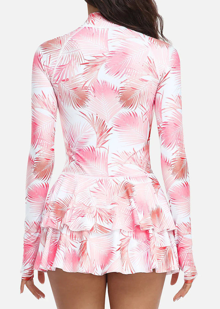 BIKINI BRIGADE One-Piece Long Sleeve Ruffle Skirt Swimsuit