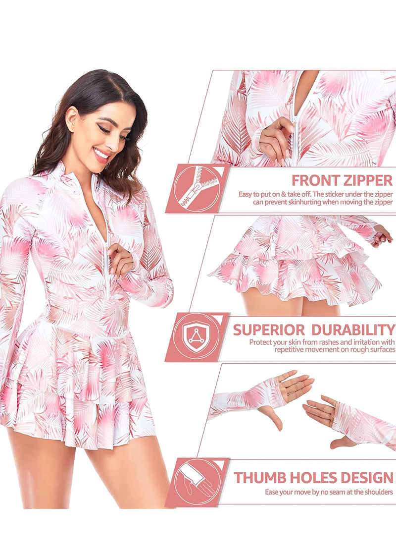BIKINI BRIGADE One-Piece Long Sleeve Ruffle Skirt Swimsuit