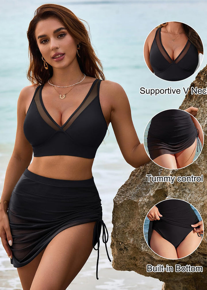 Mesh Sarong Wraps Bikini Set