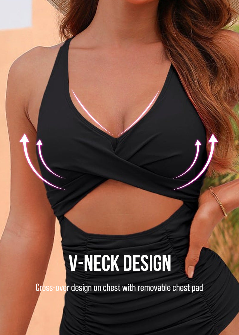 Ruched Cut Out Tummy Control One-Piece Swimsuit