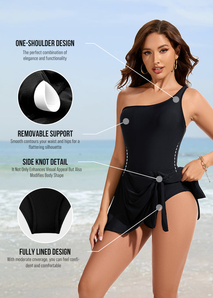 One Shoulder Skirted One Piece Swimsuit