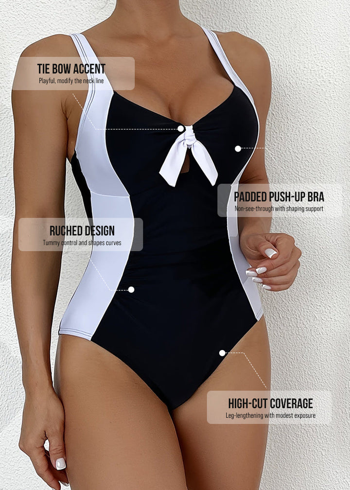 Color Block Knot One-Piece Swimsuit