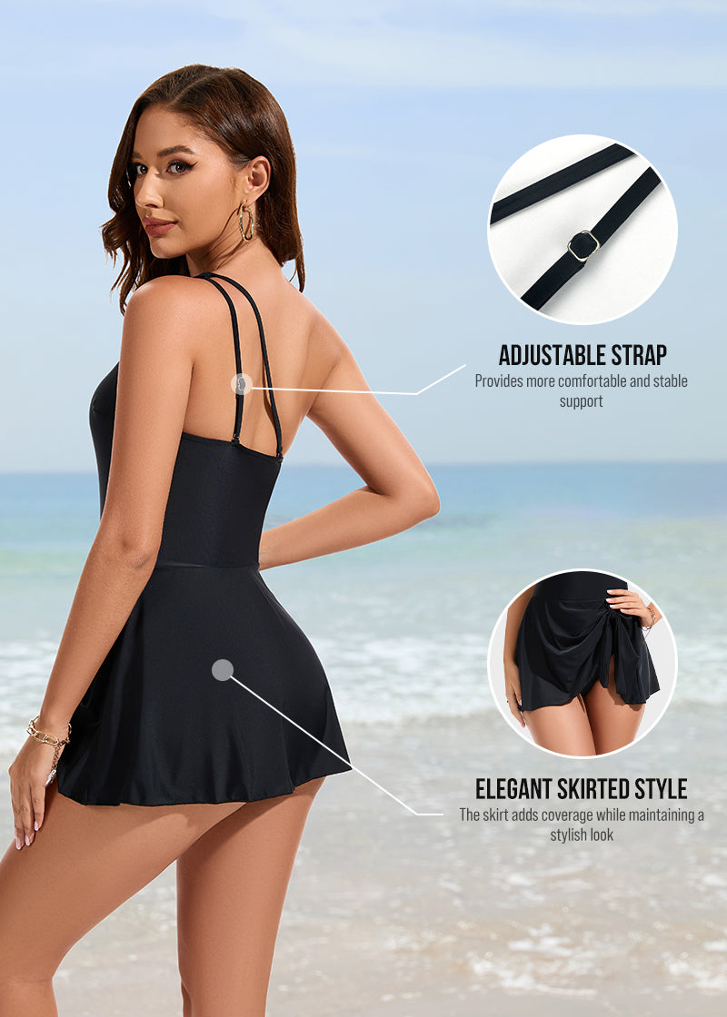 One Shoulder Skirted One Piece Swimsuit