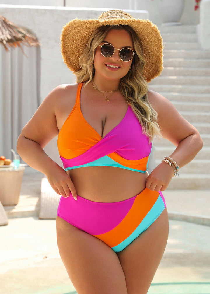 Color-Block Crisscross Laced Back Bikini Set