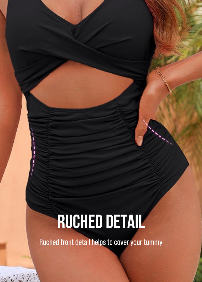 Ruched Cut Out Tummy Control One-Piece Swimsuit