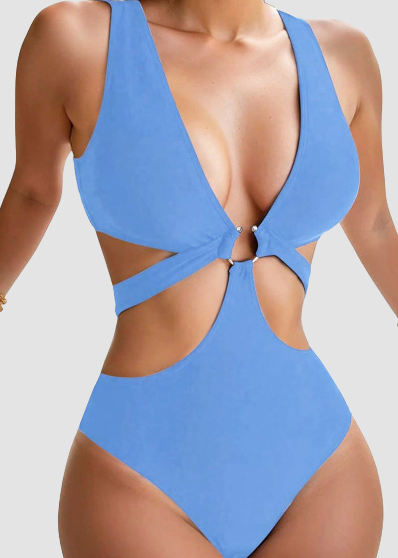 BIKINI BRIGADE Sexy Metal O Ring Linked Cutout Low Cut One Piece Swimsuit