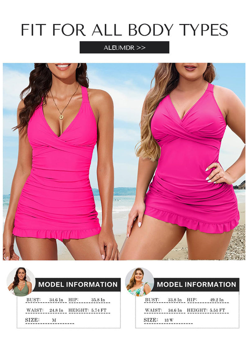 Deep V Cross-Back Ruched One-Piece Swimsuit