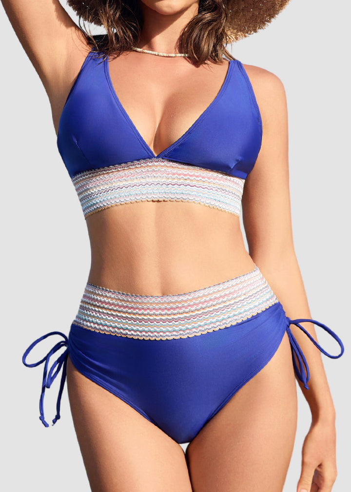 High Waisted Tummy Control Color Block Bikini Sets