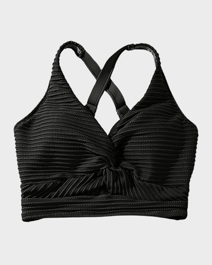 Textured Knot-Front High-Waisted Bikini Set